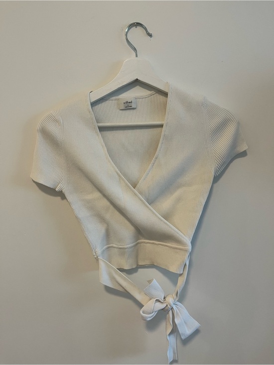 Wilfred Tops - Wilfred Ivory Wrap-Front Ribbed Crop Top (Size: S)